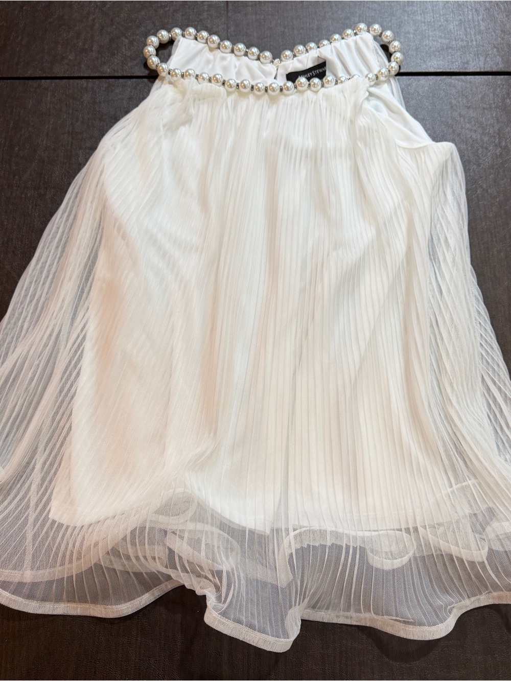 Ashley Stewart White Pleated Pearl Neck Top Sz 10/12